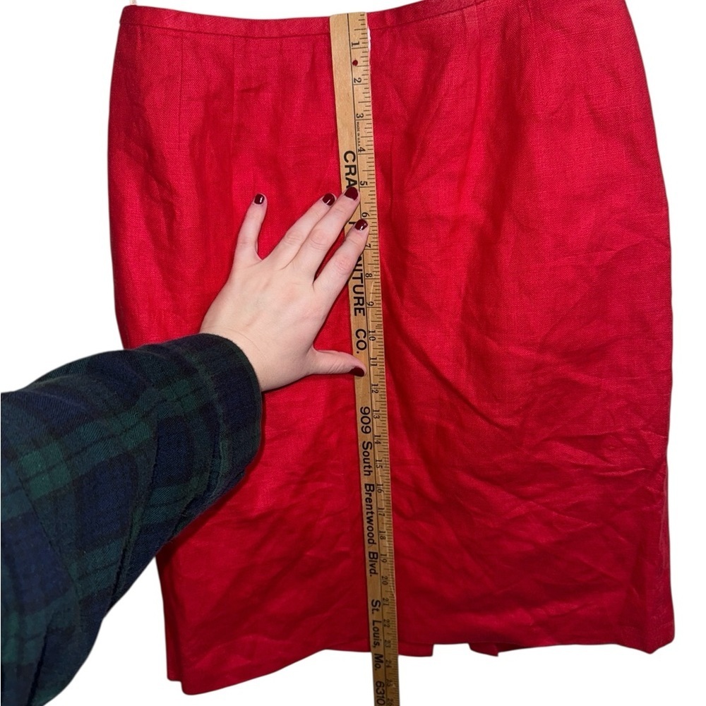 Liz Claiborne Red Linen Skirt Size 12 Side Pockets - Picture 5 of 7